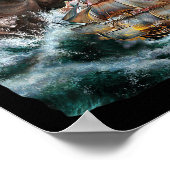 Monster Hippo als Kraken valt een oorlogsschip aan Poster (Hoek)