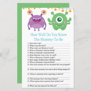 Monster HOE GOED WEET JE baby shower game?