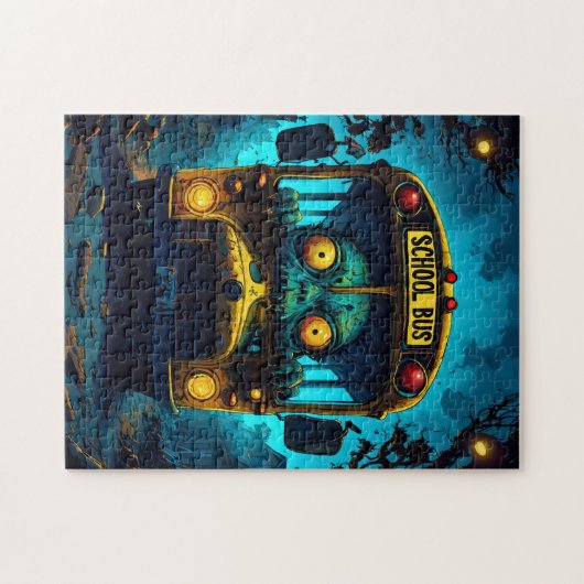Monster Horror Bus blauw geel Legpuzzel (Horizontaal)