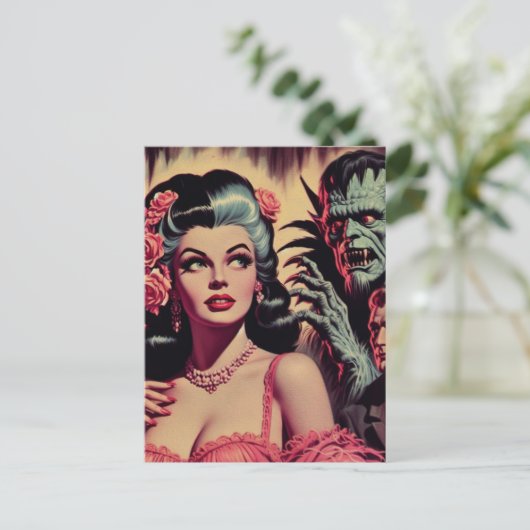  monster horror meisje briefkaart (Staand voorkant)