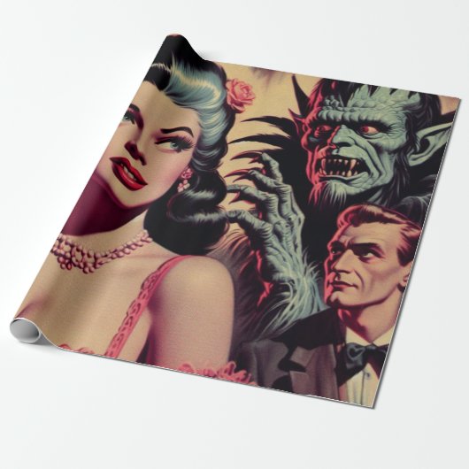  monster horror meisje cadeaupapier (Uitgerold)