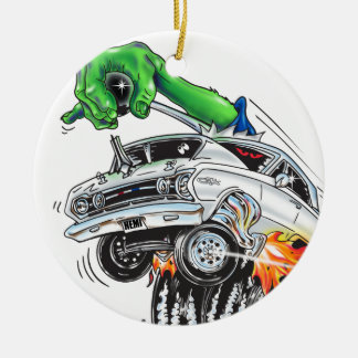Monster Hot Rod Racer (wit) Keramisch Ornament