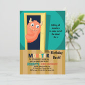 Monster in de kast uitnodiging (Staand voorkant)