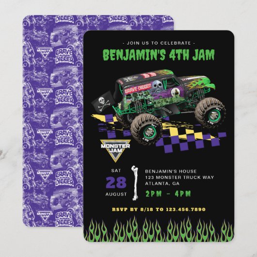 Monster Jam - Grave Digger Birthday Kaart (Voorkant / Achterkant)