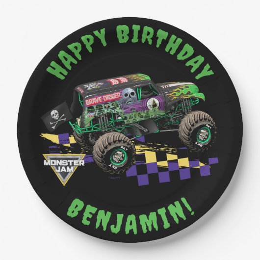 Monster Jam Grave Digger Verjaardag Papieren Bordje (Voorkant)