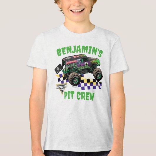 Monster Jam Grave Digger Verjaardag Pit Crew Tri-Blend Shirt (Voorkant)