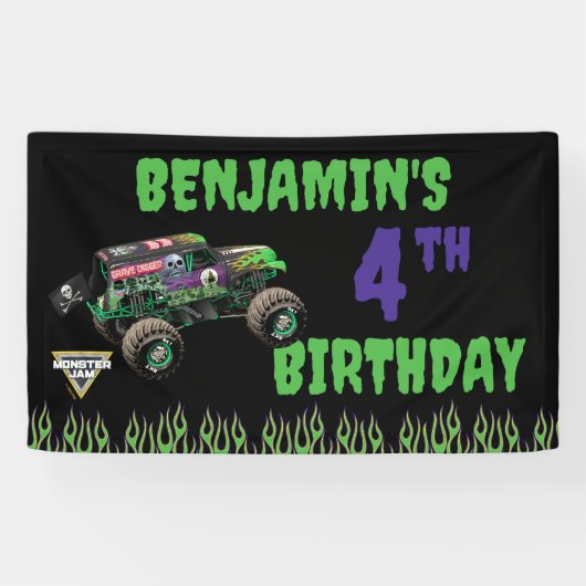 Monster Jam Grave Digger Verjaardag Spandoek (Horizontaal)