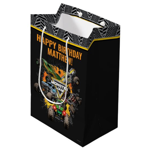 Monster Jam Trucks Verjaardag Medium Cadeauzakje (Voorkant Gekanteld)