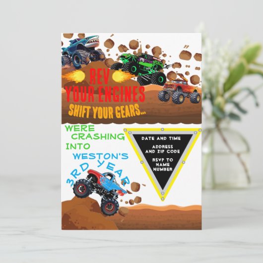 Monster Jam verjaardagsuitnodiging Kaart (Staand voorkant)