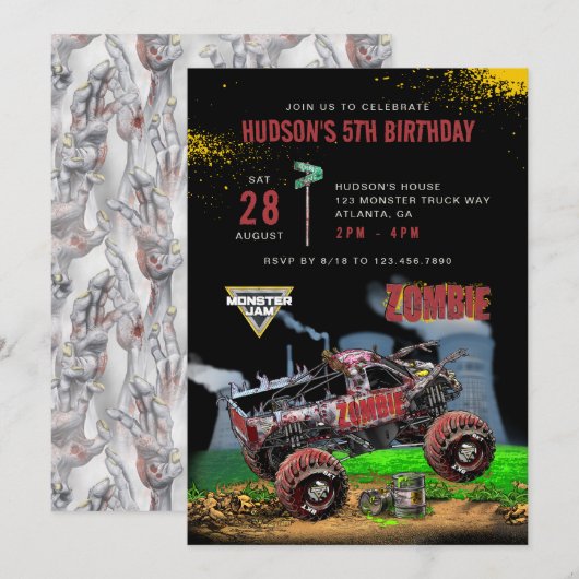 Monster Jam - Zombie Verjaardag Kaart (Voorkant / Achterkant)