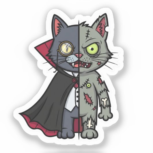 Monster Kat Mashup – Half Vampire, Half Zombie Sticker (Voorkant)