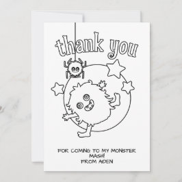 Monster Kids Coloring Card Party Favor Thank You Bedankkaart