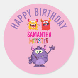 Monster kids Joy Pink Vilet Fun  Ronde Sticker