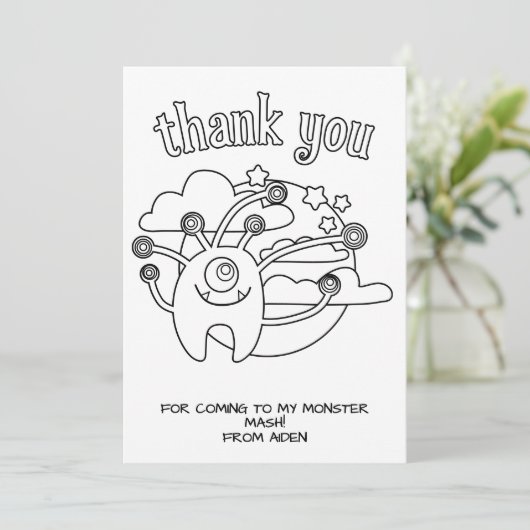 Monster Kids Kleurkaart Feest Favoriet Bedankt (Staand voorkant)