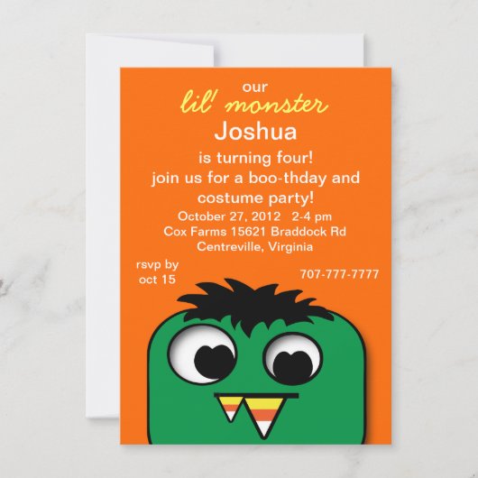 Monster Kinder Halloween Birthday Party Kaart (Voorkant)