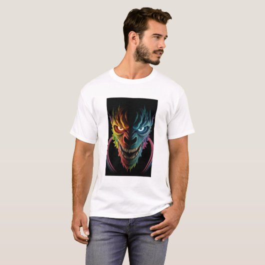 Monster kleurrijke glitch horror enge t-shirt (Voorkant volledig)