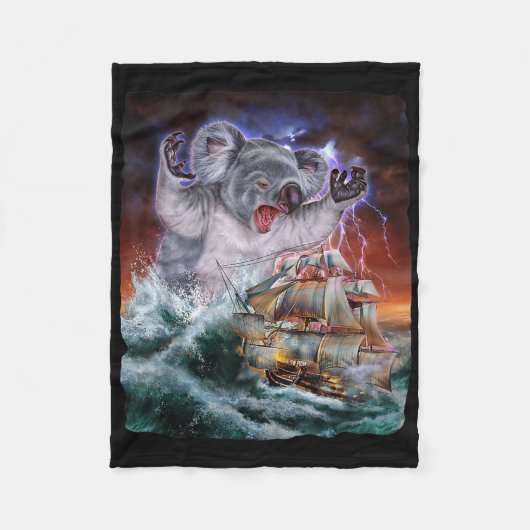 Monster Koala als Kraken valt een oorlogsschip aan Fleece Deken (Voorkant)