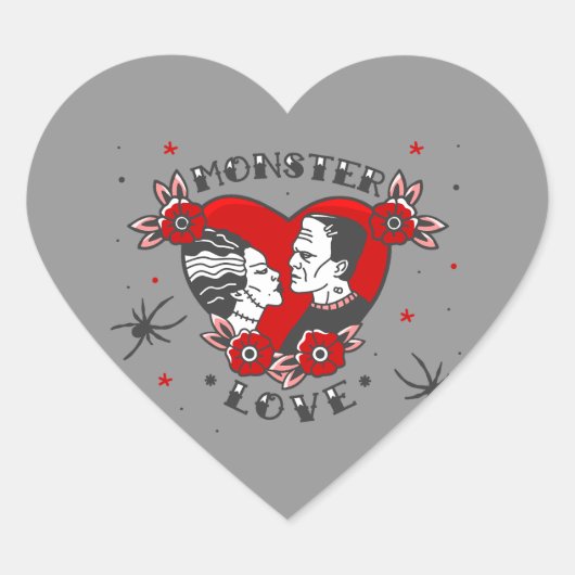 monster love rockabilly frankenstein valentine hart sticker (Voorkant)