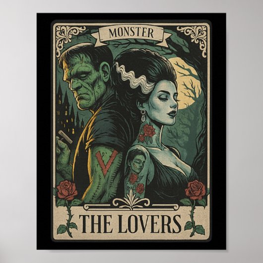 Monster Lovers Tarot Kaart Gothic Frankenstein Hal Poster (Voorkant)