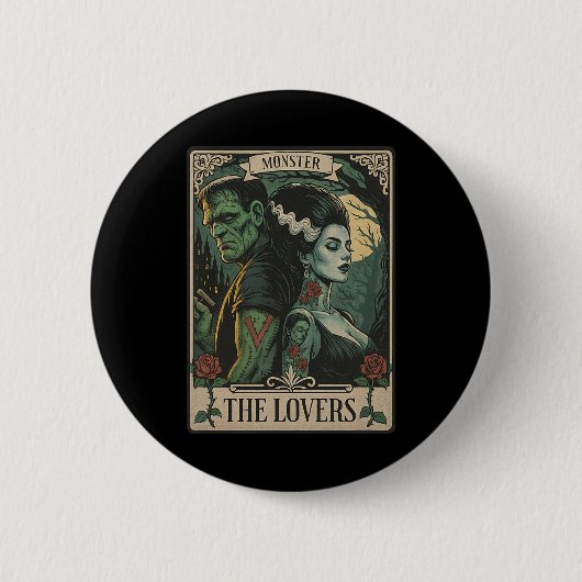 Monster Lovers Tarot Kaart Gothic Frankenstein Hal Ronde Button 5,7 Cm (Voorkant)
