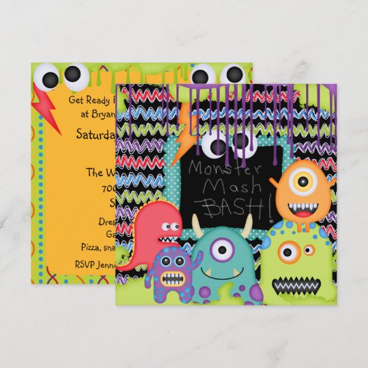Monster Mash Bash Birthday Uitnodiging (Voorkant / Achterkant)