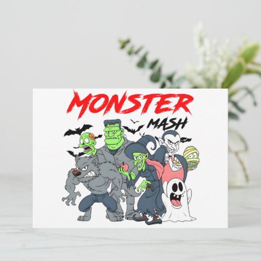 Monster Mash Bash - Spooky Crew in de feestmodus Feestdagenkaart (Staand voorkant)