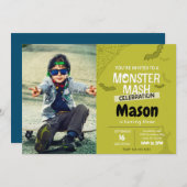 Monster Mash Birthday nodigt u uit met foto (groen Kaart (Voorkant / Achterkant)