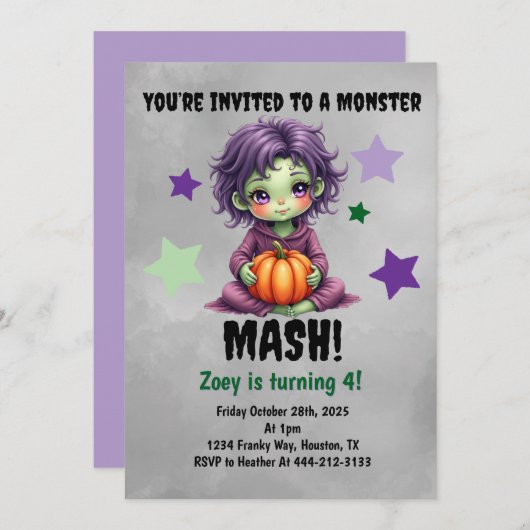 Monster Mash Birthday Party Kaart (Voorkant / Achterkant)