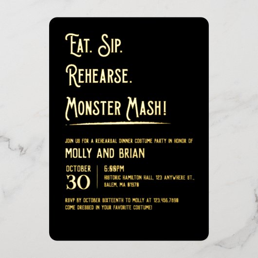Monster Mash bruiloft repetitie Folie Uitnodiging (Voorkant)