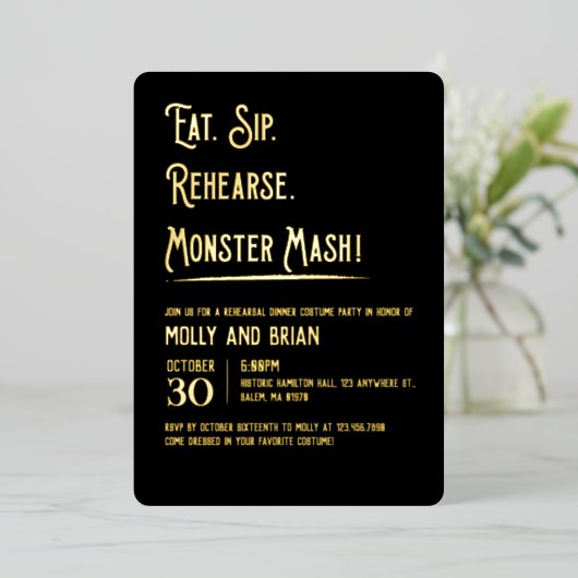 Monster Mash bruiloft repetitie Folie Uitnodiging (Staand Voorkant)