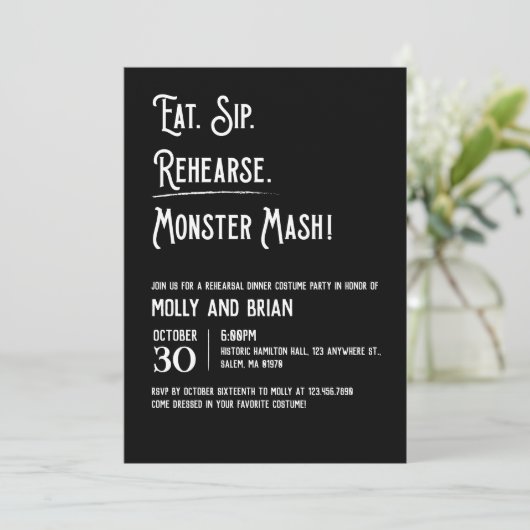 Monster Mash bruiloft repetitie uitnodiging (Staand voorkant)
