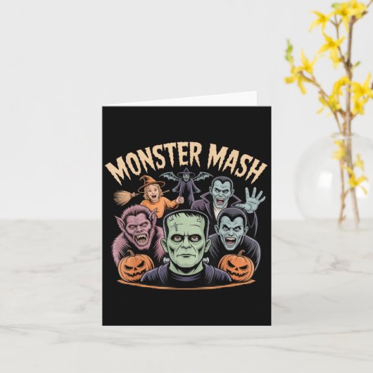 Monster Mash Clic Halloween Monsters Spooky Horror Kaart (Gele Bloem)