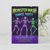 Monster Mash Dance Party | neon-skelet Feestdagenkaart (Staand voorkant)