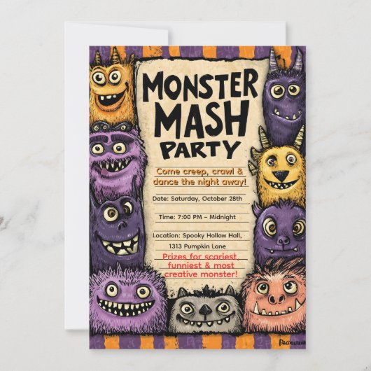 "Monster Mash-feest" met Moppige Monsters Kaart (Voorkant)