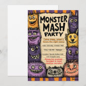 "Monster Mash-feest" met Moppige Monsters Kaart (Voorkant / Achterkant)