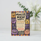 "Monster Mash-feest" met Moppige Monsters Uitnodiging Briefkaart (Staand voorkant)