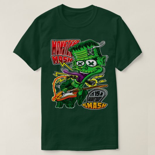 monster-mash-frankenstein-on-guitar, band, franken t-shirt (Design voorkant)