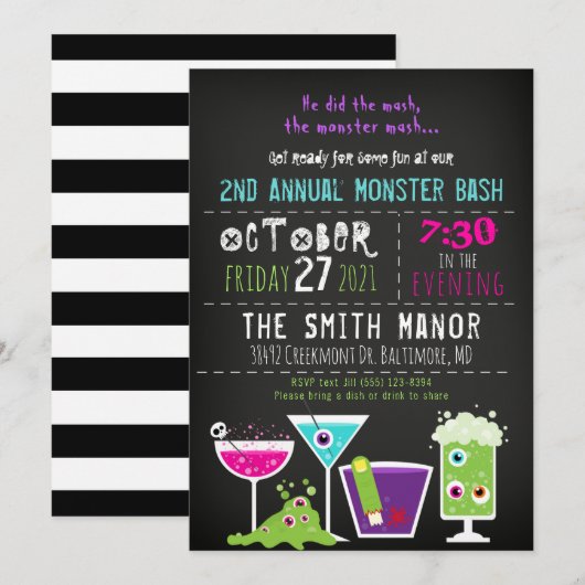 Monster Mash Halloween Booze Party Invitation Kaart (Voorkant / Achterkant)