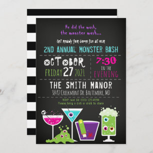 Monster Mash Halloween Booze Party Invitation Kaart