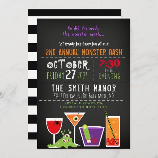Monster Mash Halloween Booze Party Invitation Kaart (Voorkant / Achterkant)