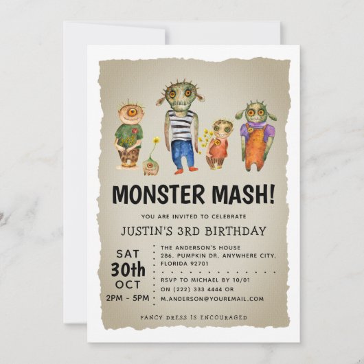 Monster Mash Halloween Kids Birthday Kaart (Voorkant)