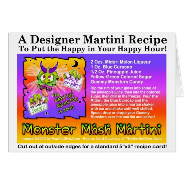 Monster Mash Halloween Martini Receptkaart (Voorkant Horizontaal)