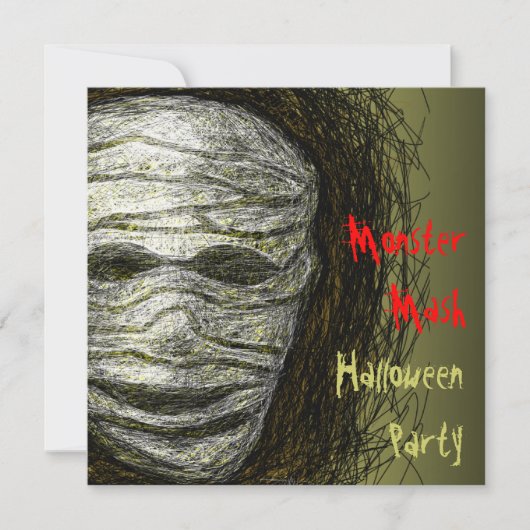 Monster Mash Halloween Party Invitation Mummy Head Kaart (Voorkant)