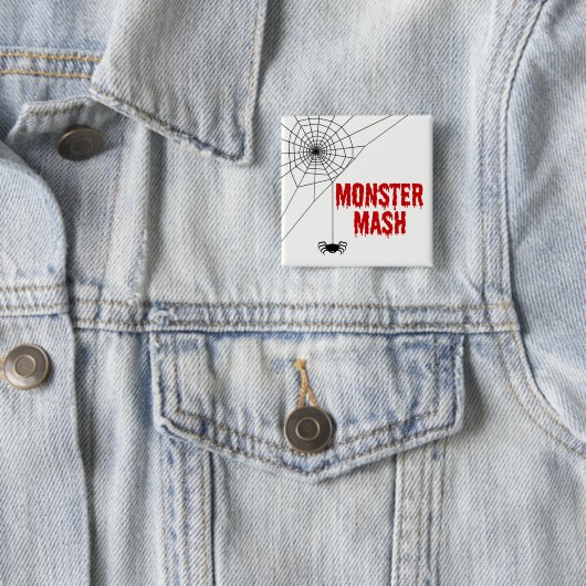 Monster Mash Halloween Spider Web Vierkante Button 5,1 Cm (In situ)