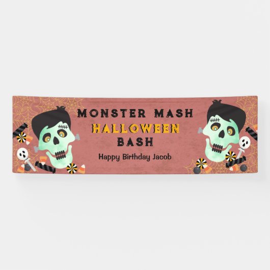 Monster Mash Halloween Verjaardagsfeest Banner (Horizontaal)