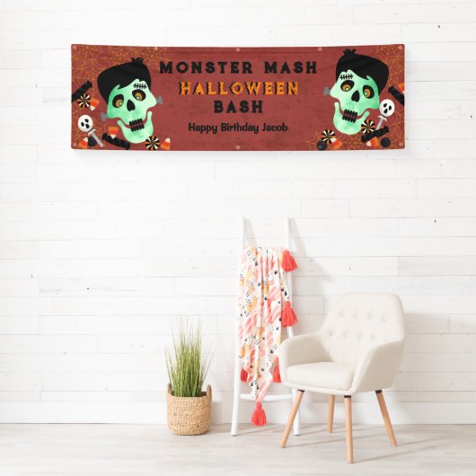 Monster Mash Halloween Verjaardagsfeestbanner Spandoek (Insitu)