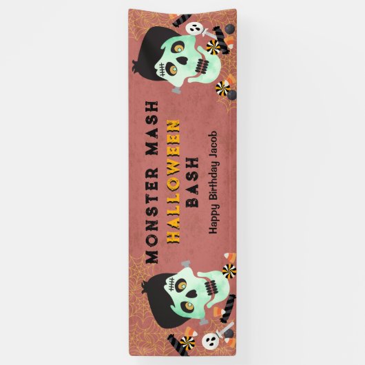 Monster Mash Halloween Verjaardagsfeestbanner Spandoek (Verticaal)