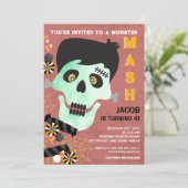 Monster Mash Halloween verjaardagsuitnodiging Kaart (Staand voorkant)