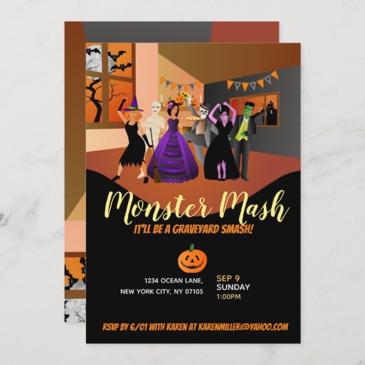 Monster Mash Invitations Kaart (Voorkant / Achterkant)