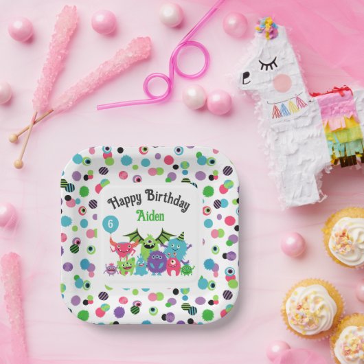 Monster Mash Naam & Leeftijd Verjaardagsfeest Papieren Bordje (Feest)